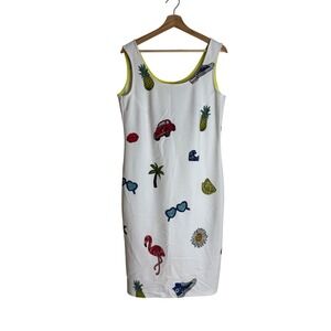 Nicole Miller Studio Women's Novelty Print Sheath Dress White Size 14